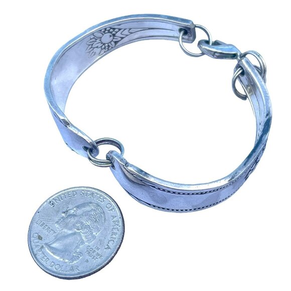 Vintage Handmade Silver Spoon Bracelet Adjustable Flower Design Unique Jewelry G - Picture 6 of 6